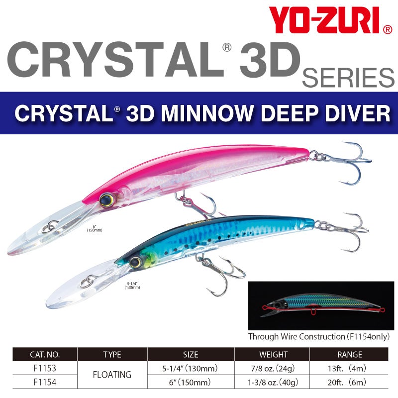 DUEL Yo-Zuri Crystal 3D Minnow Deep Diver Lure, Silver Black, 5-1/4-Inch - Image 2